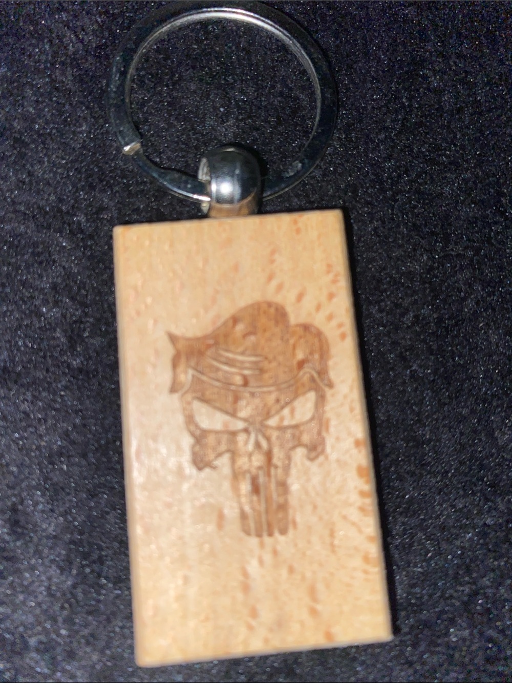 The Punisher Wooden Skull Engraved Keychain — Natural Brown